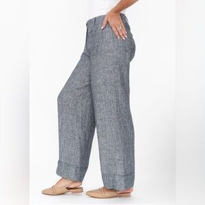 Talbots Heritage Wide Leg Relaxed High Rise Linen Cotton Navy White Trouser Pant